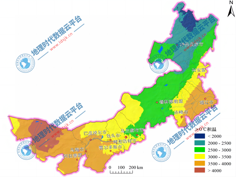 ≥0℃积温分布图