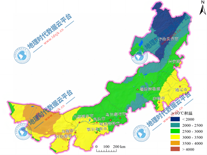 ≥10℃积温分布图