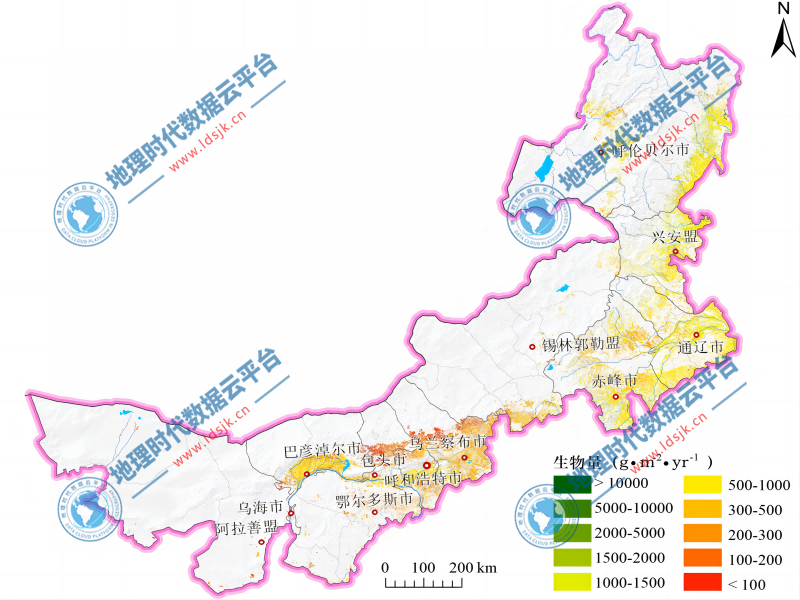 2020年耕地地上生物量分布图