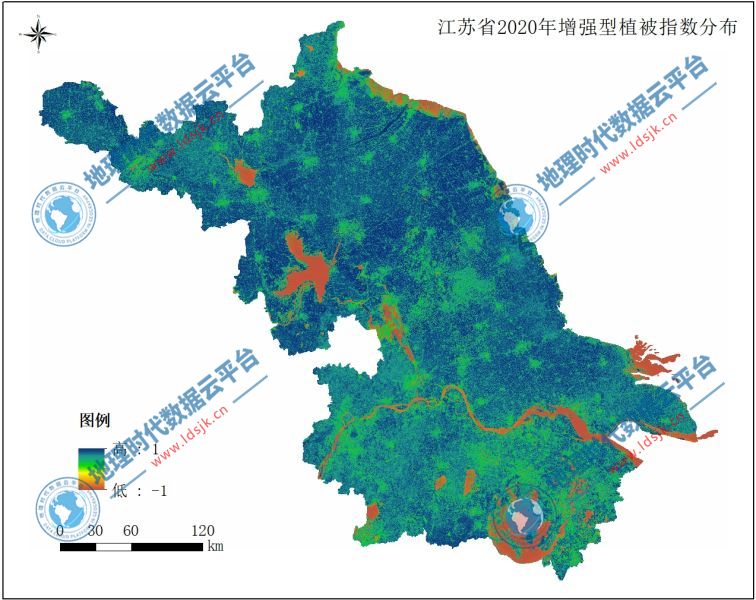 江苏省增强型植被指数集