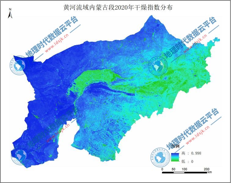 黄河流域内蒙古段干燥指数分布